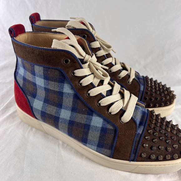 CHRISTIAN LOUBOUTIN Multicolor Blue Spikes Flat Crosta High Top Sneakers 43-10US - Picture 7 of 17